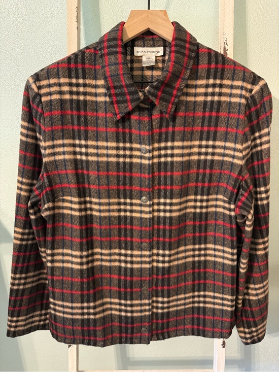Evan Picone Jackets & Blazers - Vintage Evan Picone Plaid Button-Front Wool Jacket Black Beige Red Navy Tartan